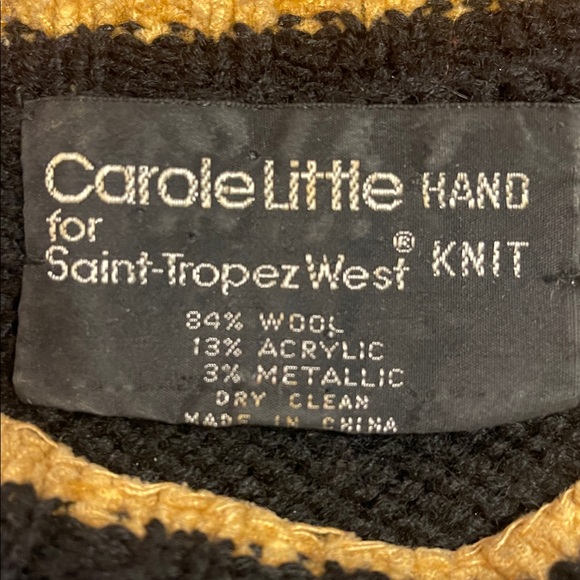 Carole Little M/L Black Wool Hand Knit Sweater Floral Coin Vintage 80s - Picture 8 of 8